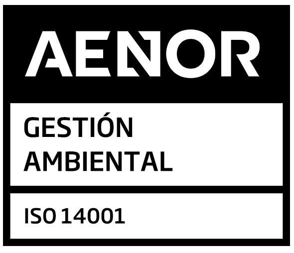Un cartel en blanco y negro que dice AENOR Gestión Ambiental ISO