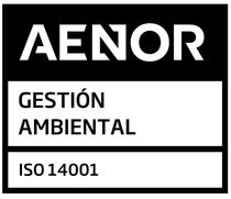 Un cartel en blanco y negro que dice AENOR Gestión Ambiental ISO