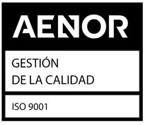 Un cartel en blanco y negro que dice AENOR Gestión de Calidad ISO 9001