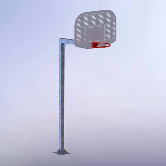 Un modelo 3D de un aro de baloncesto en un poste.