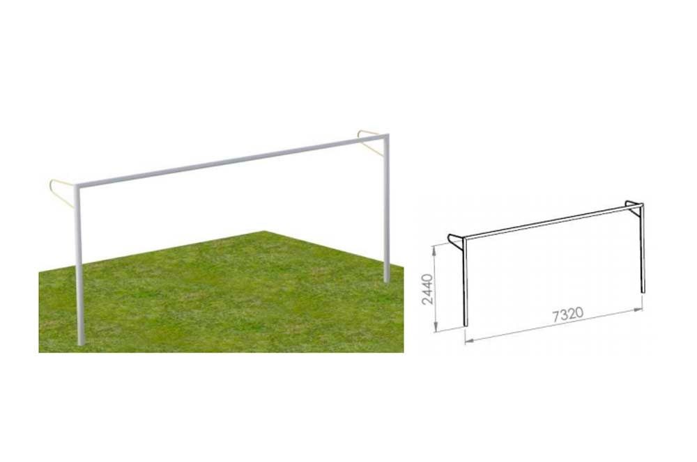 Una portería de fútbol se encuentra encima de un exuberante campo verde.