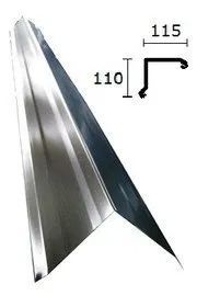 Hopeanvärinen metallinen lista, jossa on viistetty reuna ja mitat 115 ja 110.