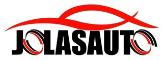 Logotipo negro y rojo de JOLASAUTO, con la silueta estilizada de un coche rojo sobre el texto