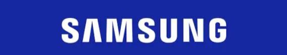 El logotipo de Samsung está sobre un fondo azul.