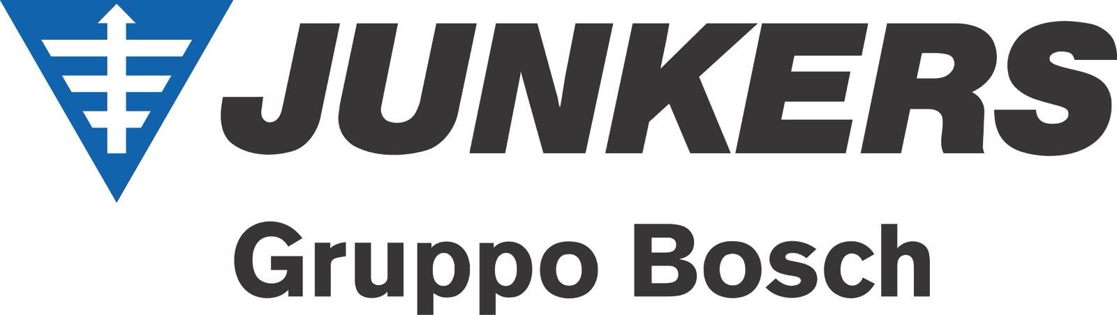Un logotipo para Junkers Gruppo Bosch con un triángulo azul.