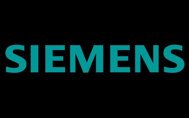 Un logotipo azul de Siemens sobre un fondo negro