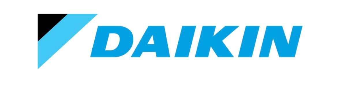 El logotipo de Daikin es azul y negro sobre un fondo blanco.