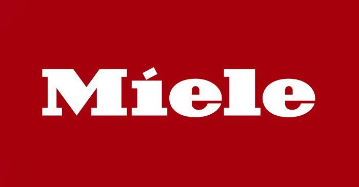 El logotipo de Miele está sobre un fondo rojo.