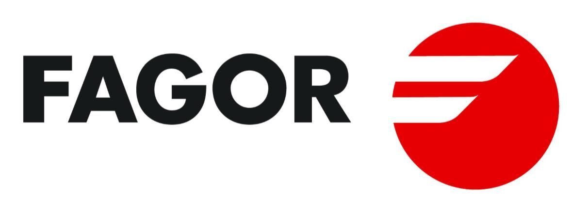 El logotipo de Fagor es negro y rojo con un círculo rojo en el medio.