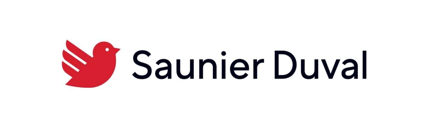Un logotipo de Saunier Duval con un pájaro rojo sobre un fondo blanco.