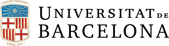 Un logotipo para la Universidad de Barcelona con un escudo de armas.