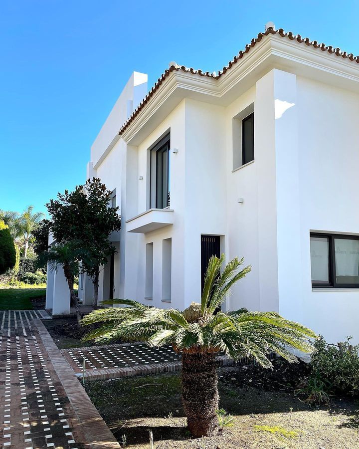 Una casa blanca con una palmera delante