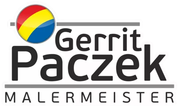 Logo für Gercit Paczek Malermeister mit rotem, gelbem und blauem Kreissymbol und schwarzem Text