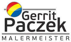 Logo für Gercit Paczek Malermeister mit rotem, gelbem und blauem Kreissymbol und schwarzem Text