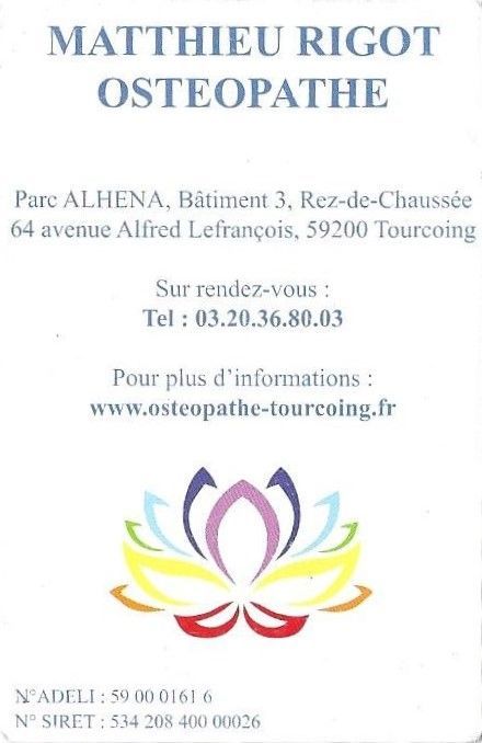 Carte de visite de Mathieu Rigot Ostéophate