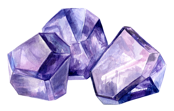 Illustration de trois pierres naturelles violettes