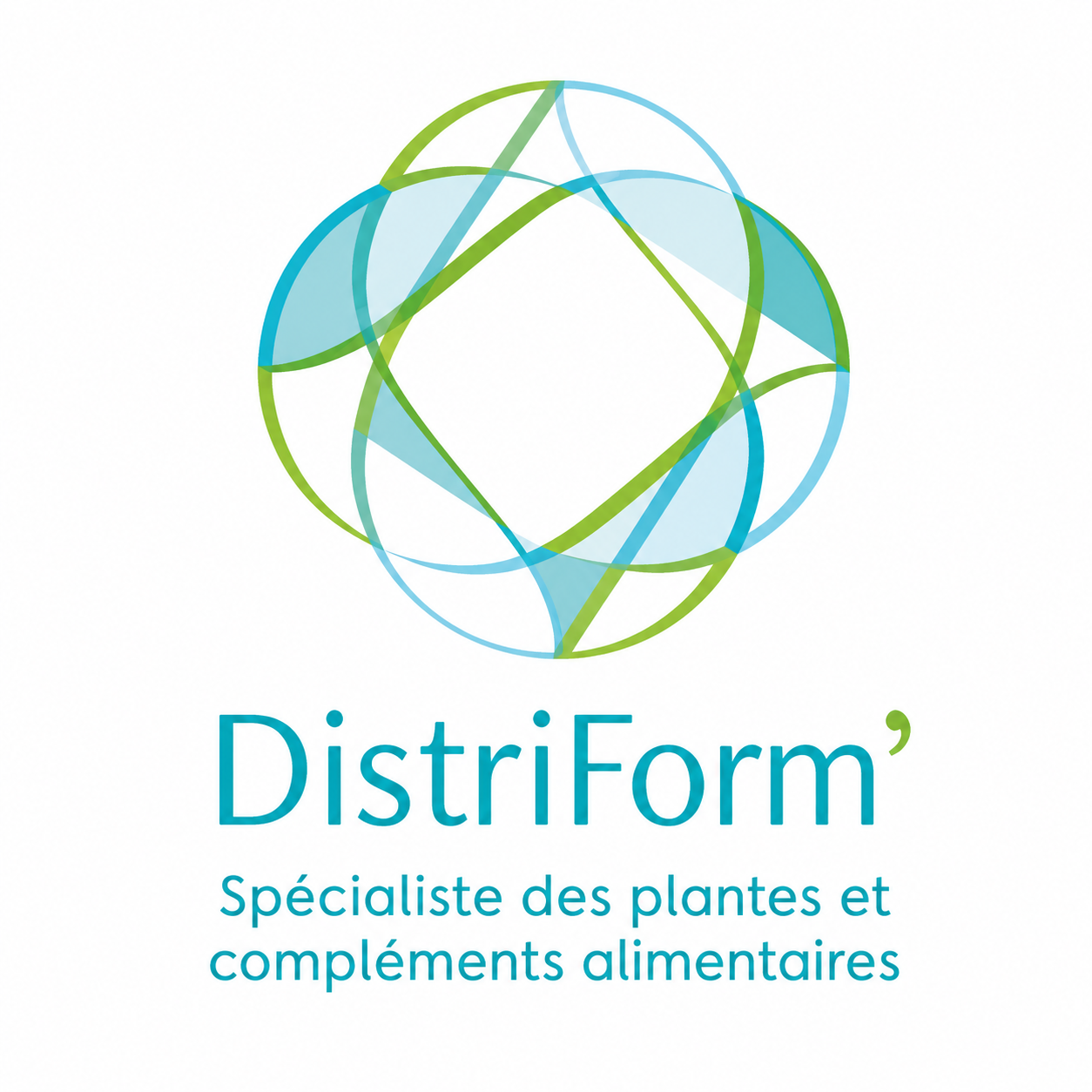 DistriForm logo in teal and green with tagline “Spécialiste des plantes et compléments alimentaires”
