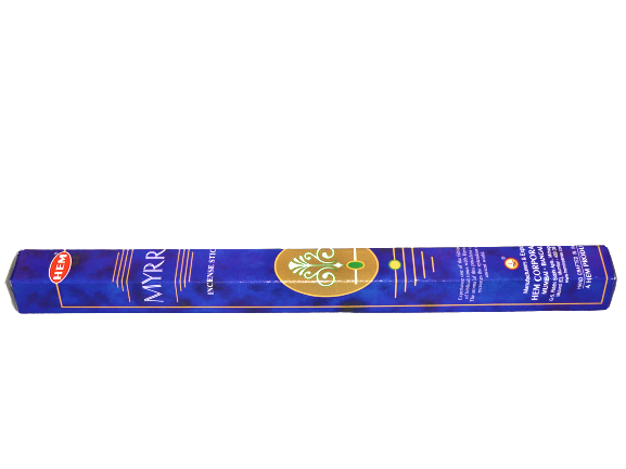 Boîte à encens bleue avec des accents dorés et rouges, présentée horizontalement sur fond blanc