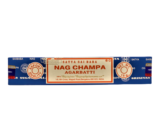 Boîte d'encens Nag Champa Agarbatti bleue avec étiquette beige et accents rouges