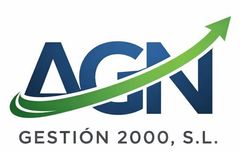Logotipo de AGN Gesti&oacute;n 2000, SL con letras azules y una flecha verde hacia arriba.