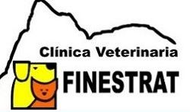 Logotipo: Clínica veterinaria en Finestrat con un perro, un gato y el contorno de una montaña; texto: "Clínica Veterinaria FINESTRAT".