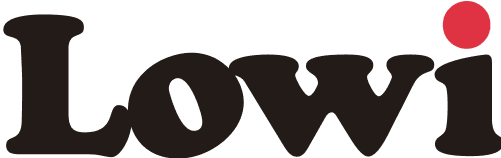 El logotipo de Lowi es negro y rojo con un círculo rojo en el medio.