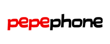 Un logotipo rojo y negro para Pepephone sobre un fondo blanco.