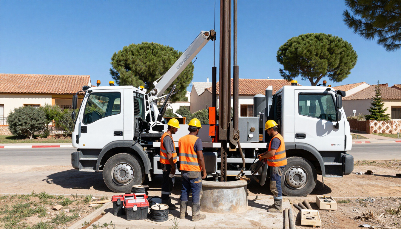 Interior de la clínica Playfisio; logotipo verde en la pared, paneles de madera, silla y mesa.
