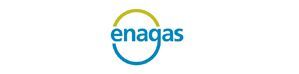 El logotipo de Enagas es un círculo azul y amarillo sobre un fondo blanco.