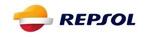 Un primer plano del logotipo de Repsol sobre un fondo blanco.