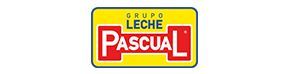A yellow and red logo for grupo leche pascual