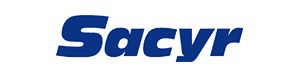 Un logotipo de Sacyr azul sobre un fondo blanco.