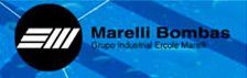 Un logotipo para Marelli Bombas sobre un fondo azul.