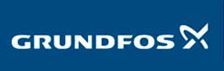 Un fondo azul con la palabra Grundfos.