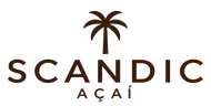 Logotipo de Scandic A&ccedil;a&iacute; con una palmera marr&oacute;n estilizada y texto sobre un fondo blanco.