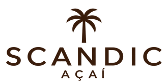 Logotipo de Scandic A&ccedil;a&iacute; con una palmera marr&oacute;n estilizada y texto sobre un fondo blanco.