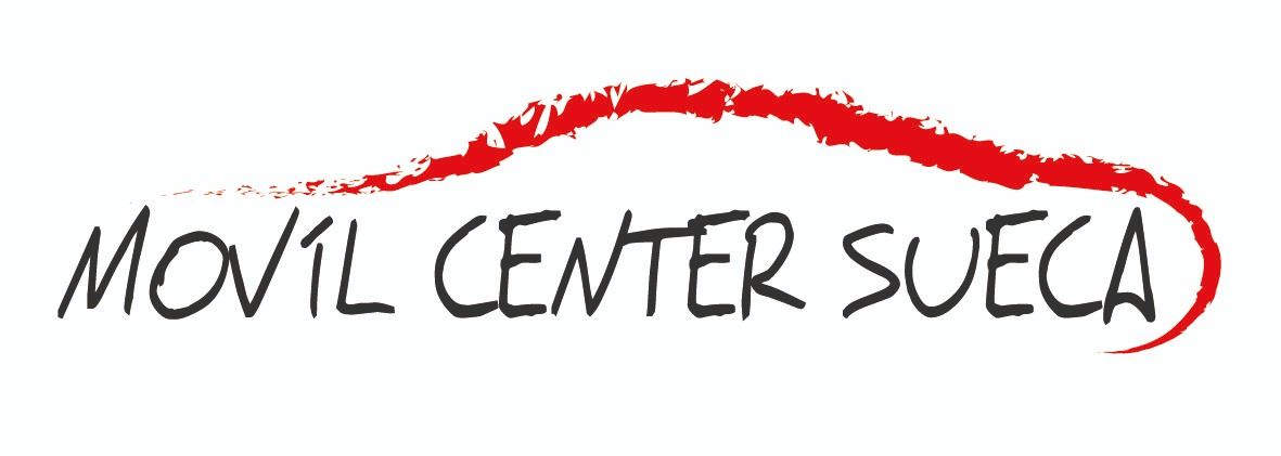 Logotipo negro y rojo con el texto «MOVIL CENTER SUECA» sobre fondo blanco