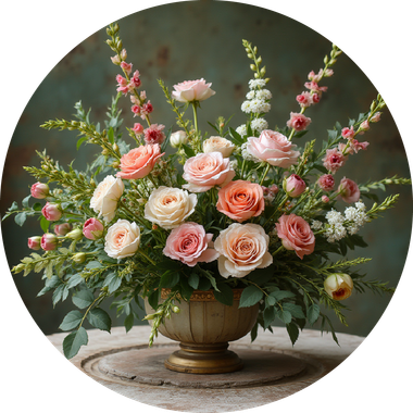 Un jarrón lleno de flores está sobre una mesa.
