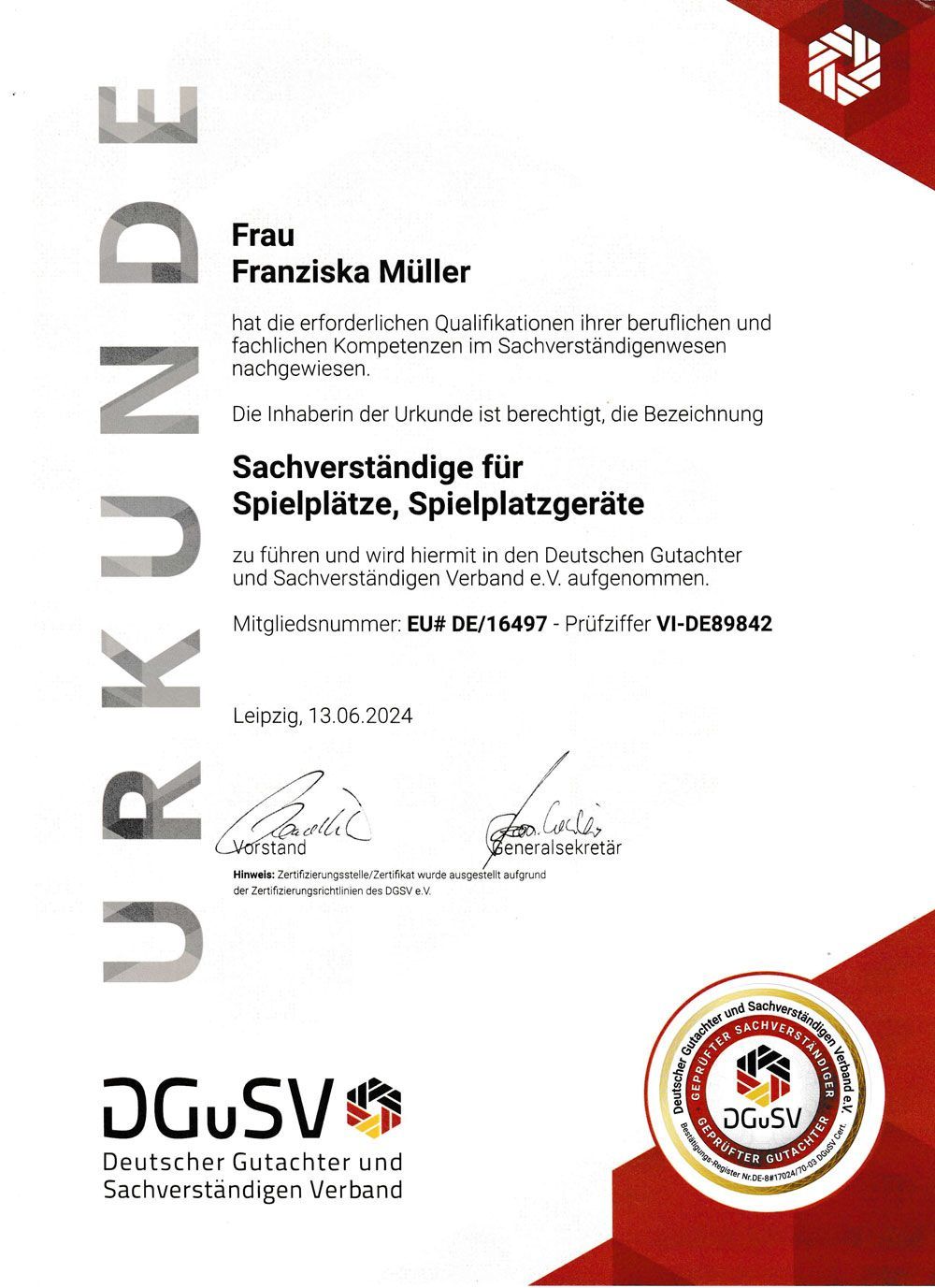 Franziska Müller - Urkunde DGuSV