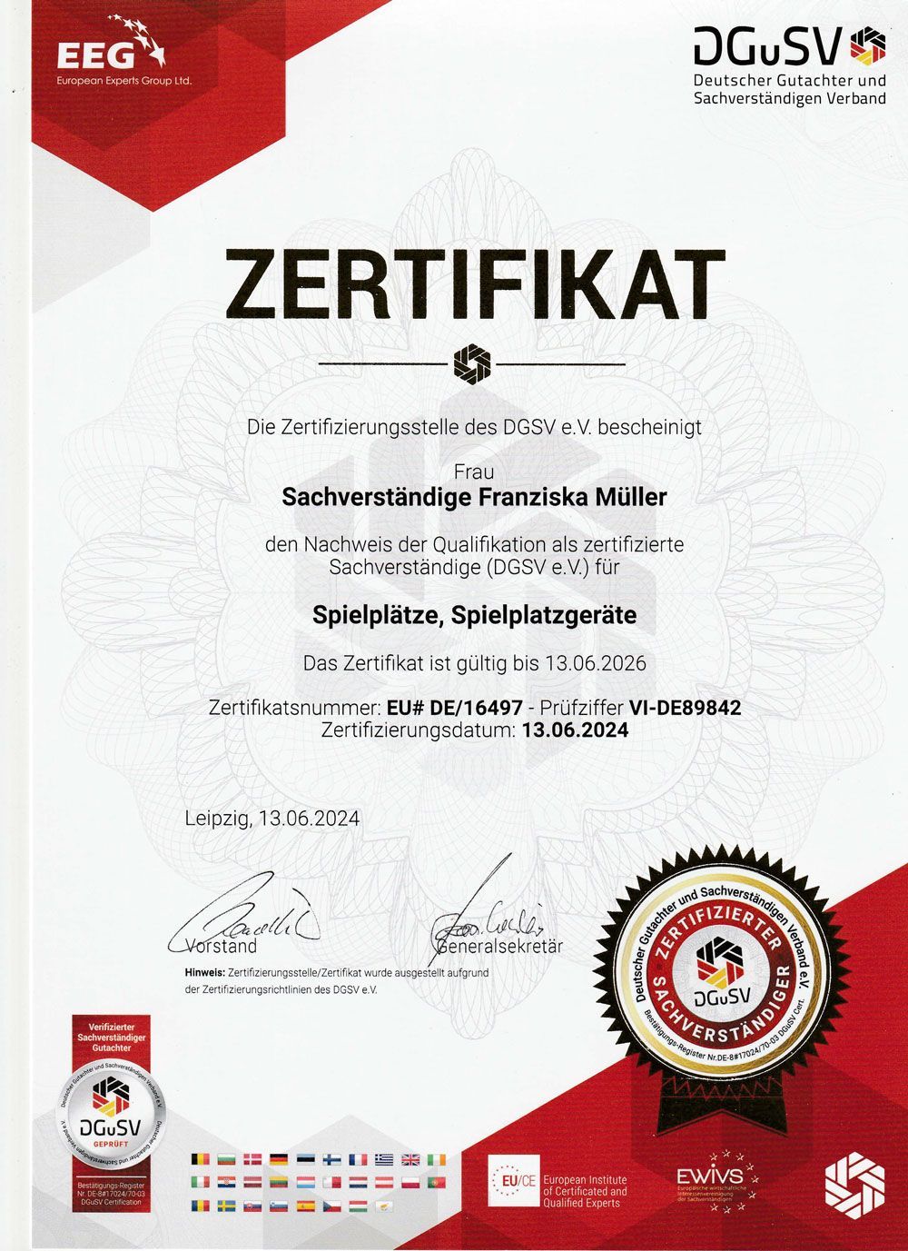 Franziska Müller - Zertifikat DGuSV