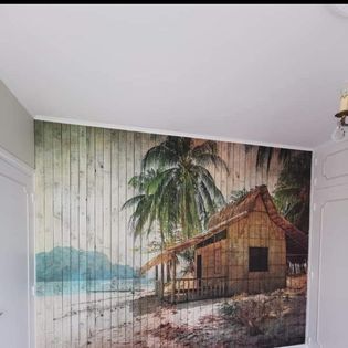 Papier peint avec un dessin de cabane