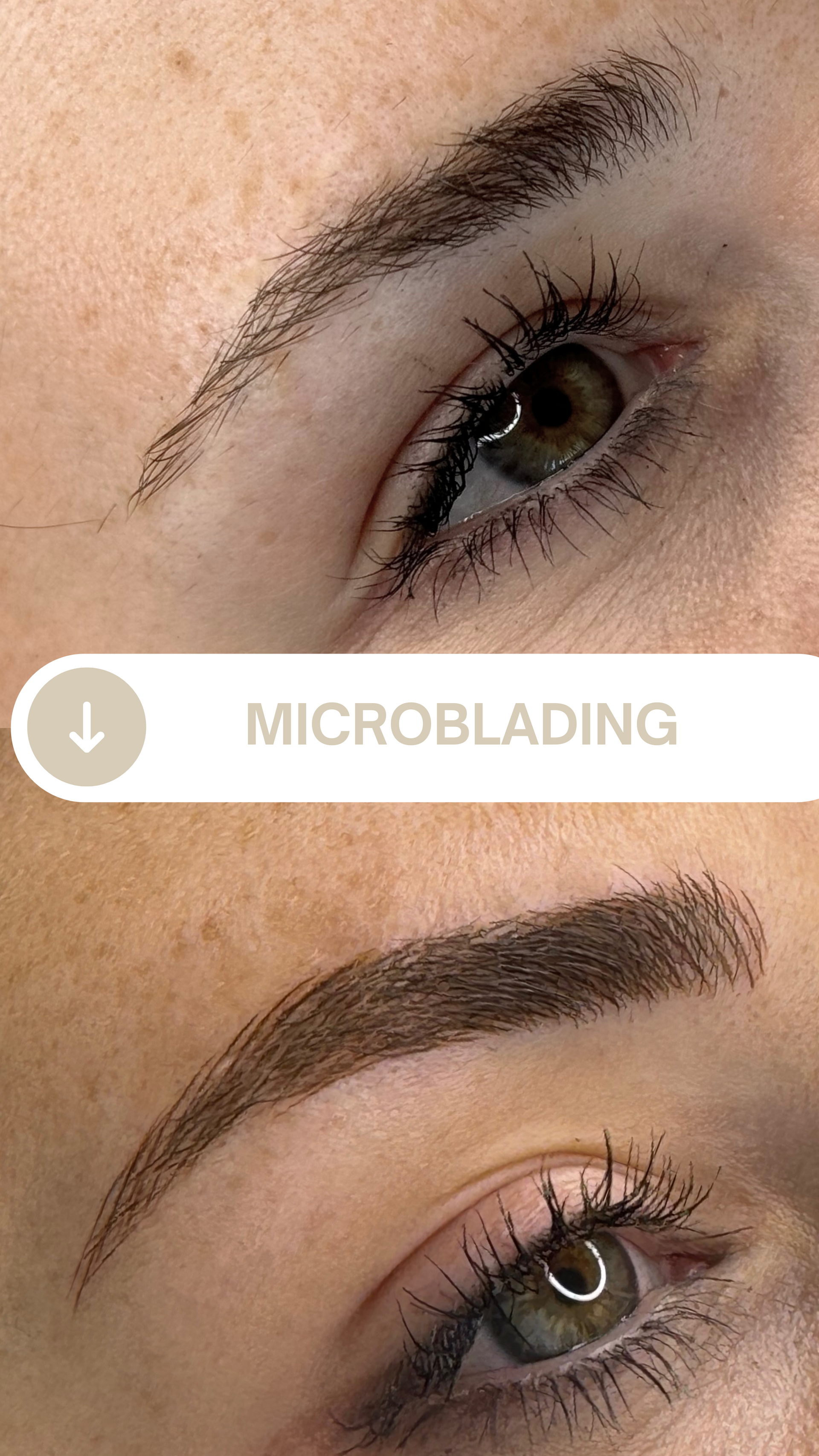 Una foto de antes y después de las cejas de una mujer.