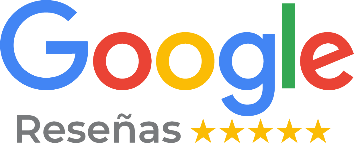 Un logotipo de Google con cinco estrellas sobre un fondo blanco.