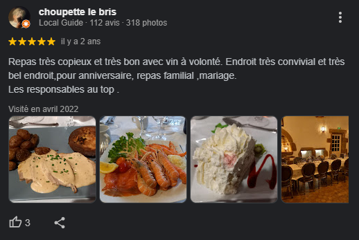Avis Google 1 avec des photos de plats