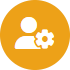 Icono de persona con un engranaje, dentro de un círculo naranja.