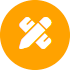 Círculo amarillo con un lápiz blanco y una llave inglesa cruzados, que representa edición o modificación.