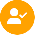 Icono de persona con una marca de verificación, dentro de un círculo naranja.