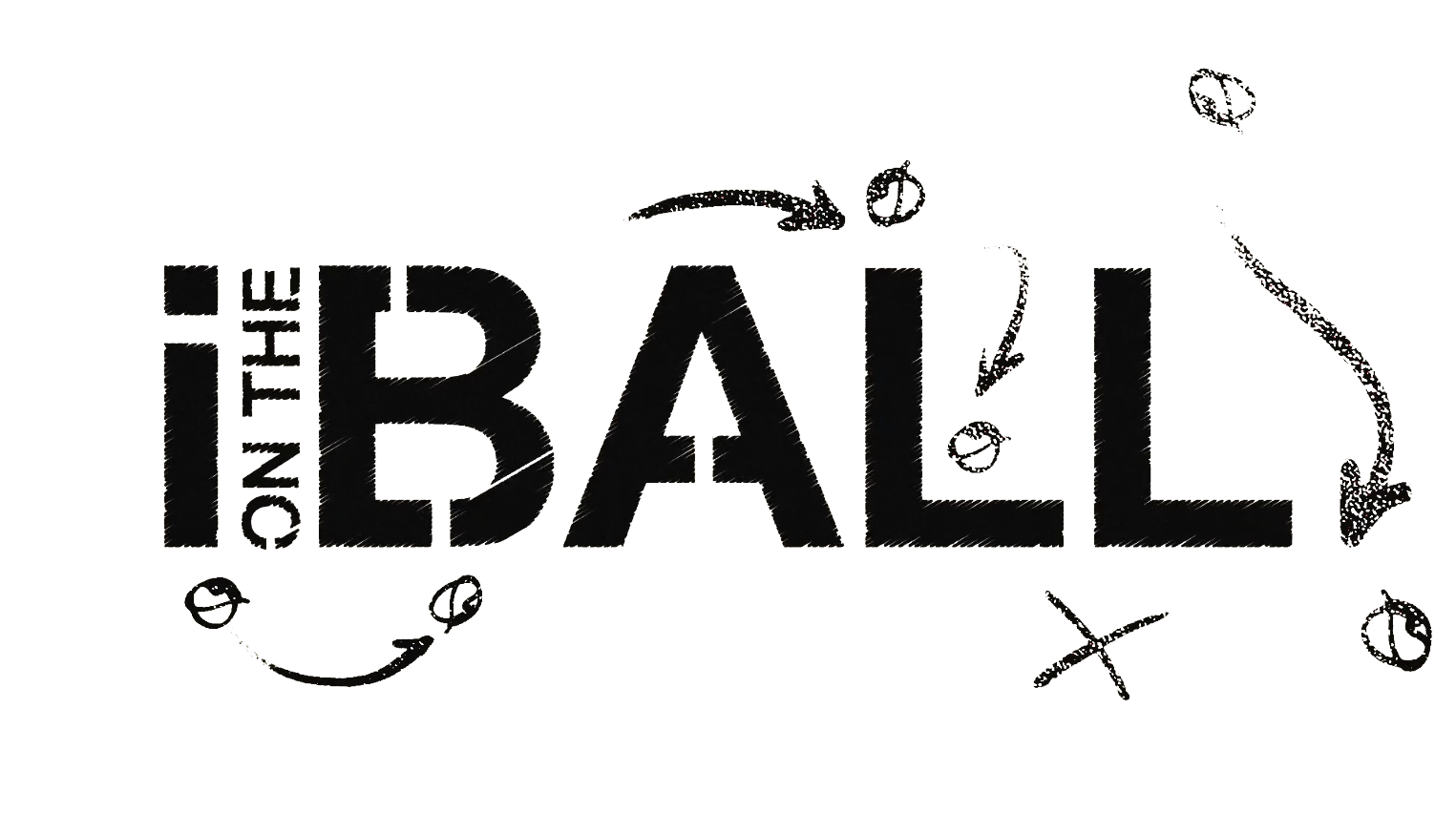 A black and white logo for iball on the ball