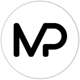 A black and white logo in a white circle on a white background.