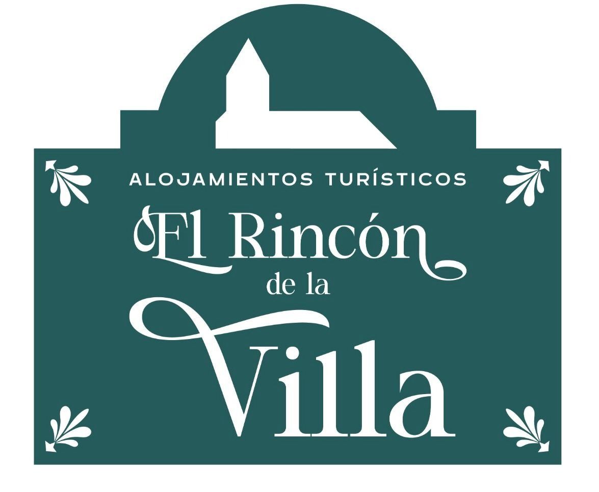 Un logotipo rectangular de color verde azulado oscuro con la parte superior redondeada, que presenta un icono de una iglesia blanca, el texto "ALOJAMIENTOS TUR&Iacute;STICOS" y el nombre de la marca.